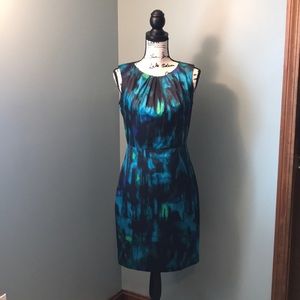 Black green blue watercolor like sleeveless dress